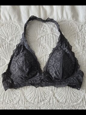 Dark Grey Floral Lace Halter Style Bralette